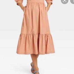 A New Day Blush Tiered Midi A-Line Skirt